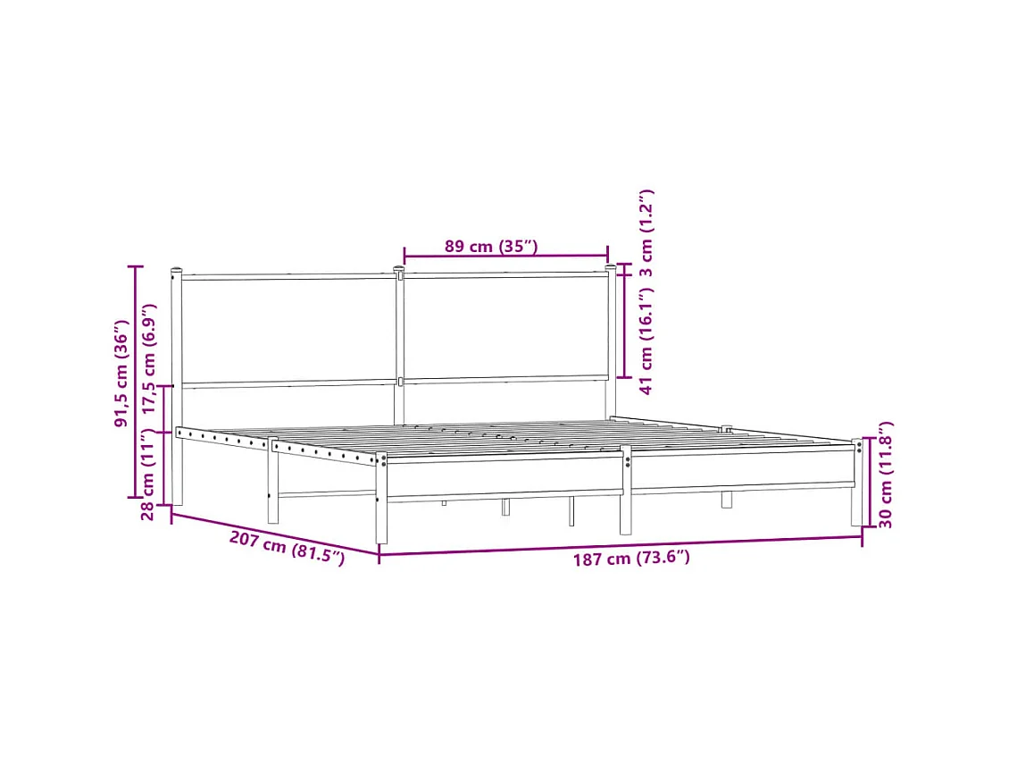 Metalen bedframe zonder matras gerookt eiken 180x200 cm