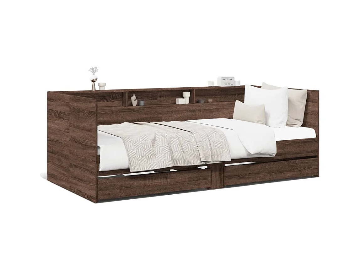 Cama de día con cajones sin colchón roble marrón 100x200 cm