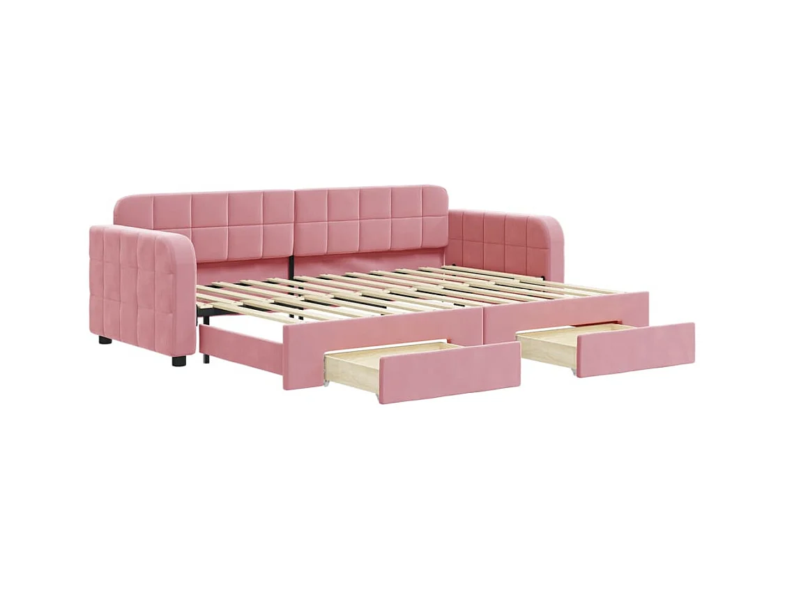 Divano letto con rotelle e cassetti senza materasso rosa 80x200 cm