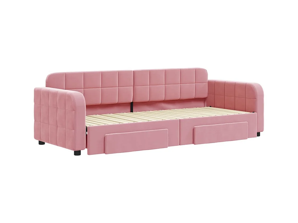 Divano letto con rotelle e cassetti senza materasso rosa 80x200 cm