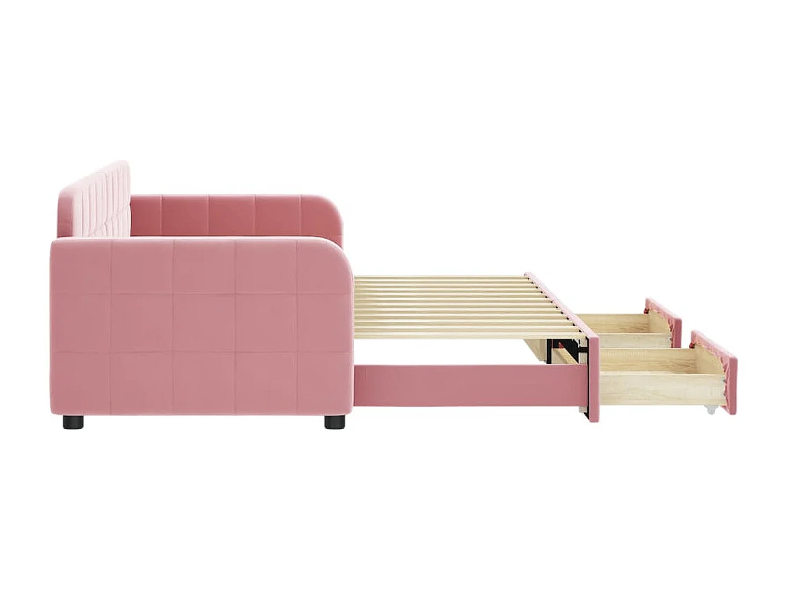 Lit de jour avec gigogne et tiroirs sans matelas rose 80x200 cm