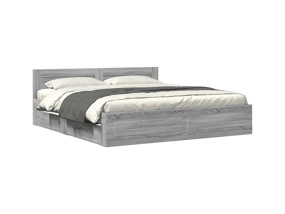 Bedframe en hoofdbord zonder matras Sonoma grijs 180x200 cm