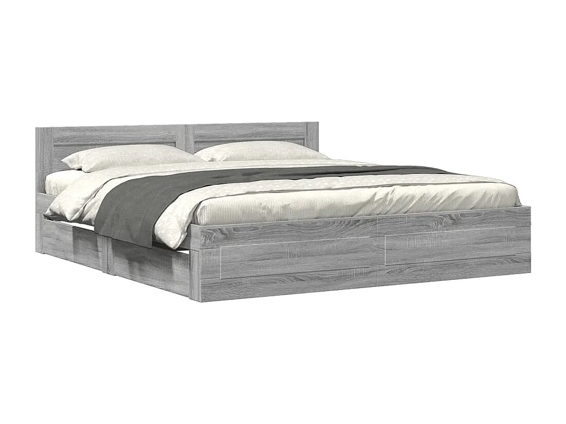 Struttura letto e testiera senza materasso Sonoma grigio 180x200 cm