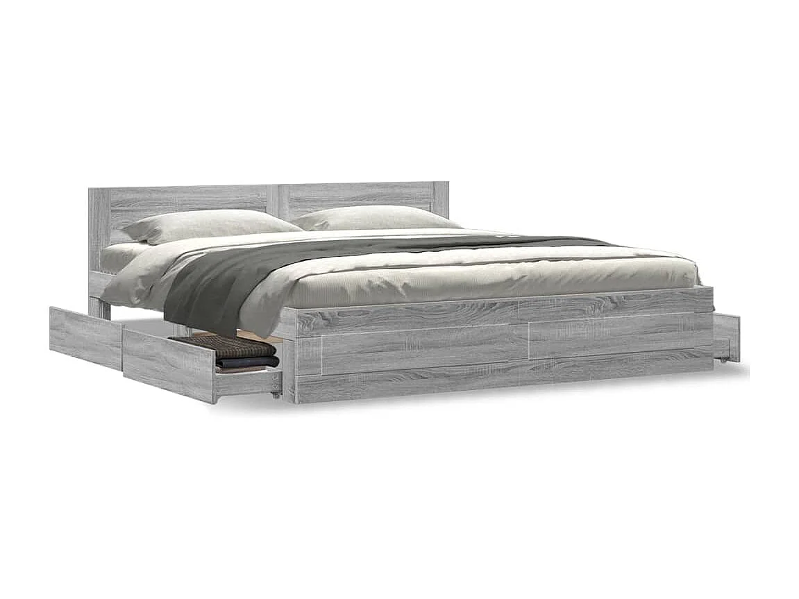 Struttura letto e testiera senza materasso Sonoma grigio 180x200 cm