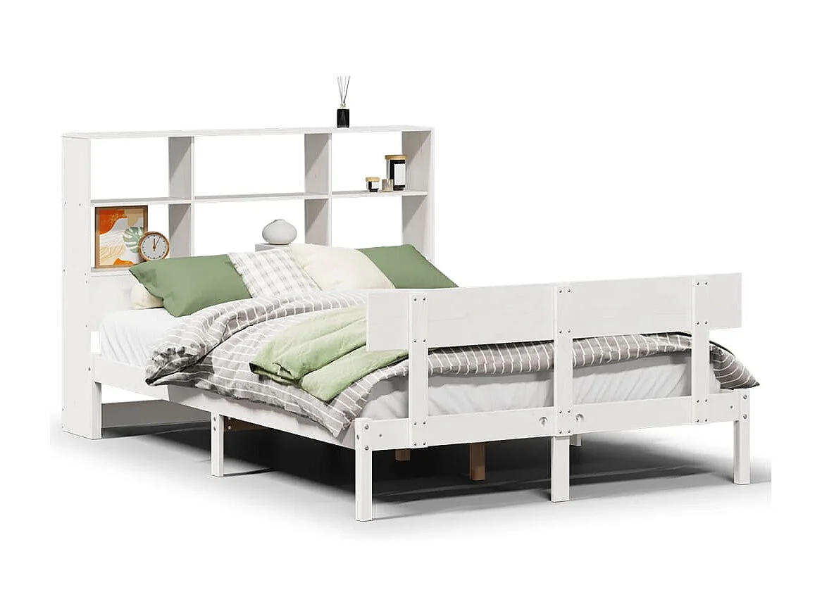 Bibliotheekbed zonder matras wit 120x190 cm massief grenenhout