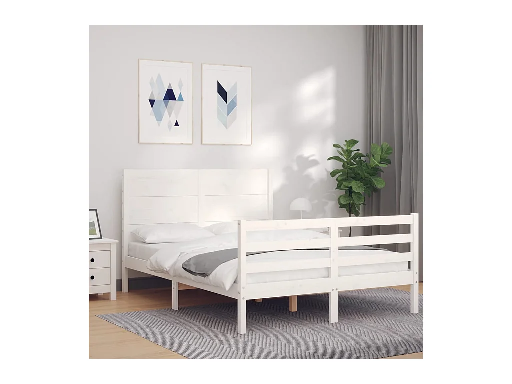 Struttura letto senza materasso bianco 140x190 cm in legno massello