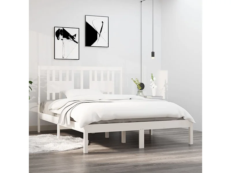 Bedframe zonder matras wit massief hout 140x190 cm
