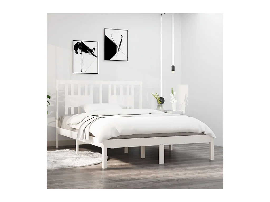 Cadre de lit sans matelas blanc bois massif 140x190 cm