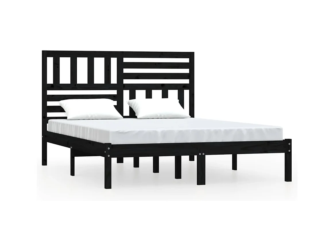 Cadre de lit sans matelas noir bois de pin massif 140x190 cm