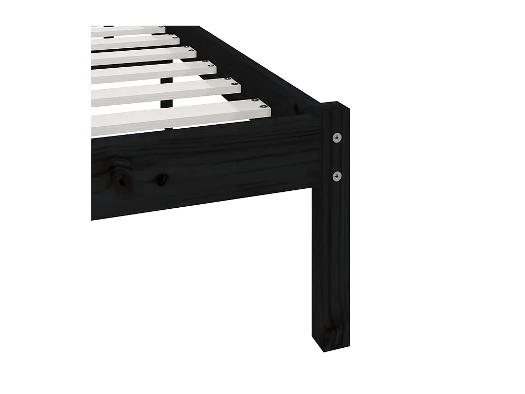 Cadre de lit sans matelas noir bois de pin massif 140x190 cm
