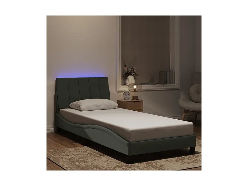 Struttura letto con LED senza materasso grigio chiaro 90x200 cm velluto