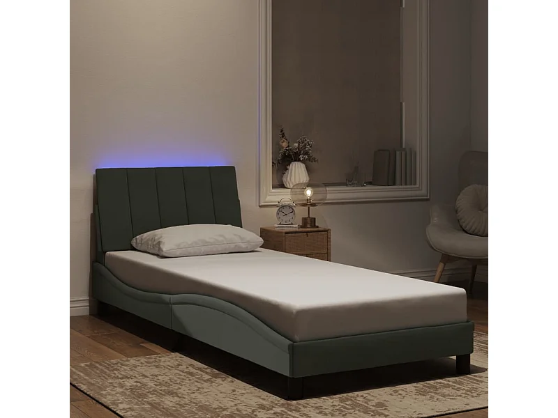 Cadre de lit avec LED sans matelas gris clair 90x200 cm velours