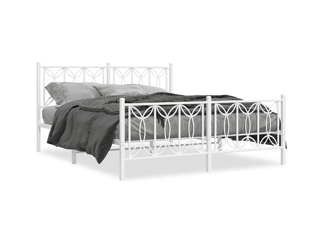 Cadre de lit métal sans matelas et pied de lit blanc 160x200 cm