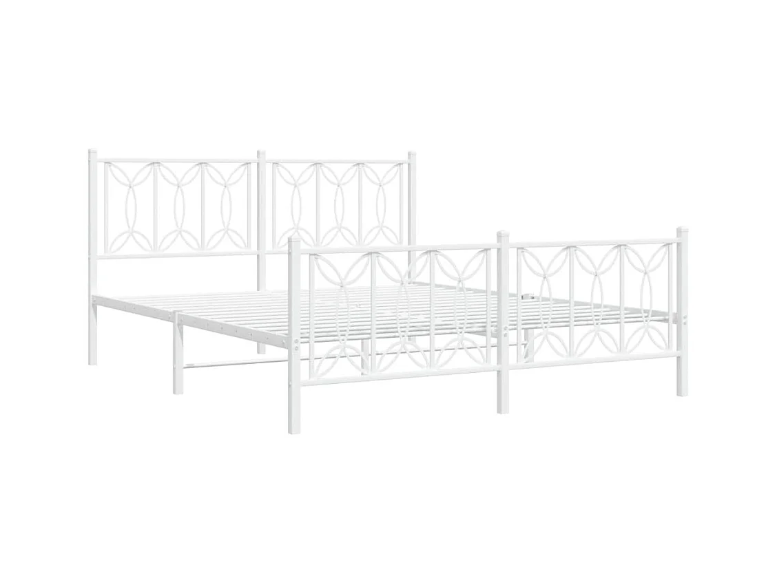 Cadre de lit métal sans matelas et pied de lit blanc 160x200 cm