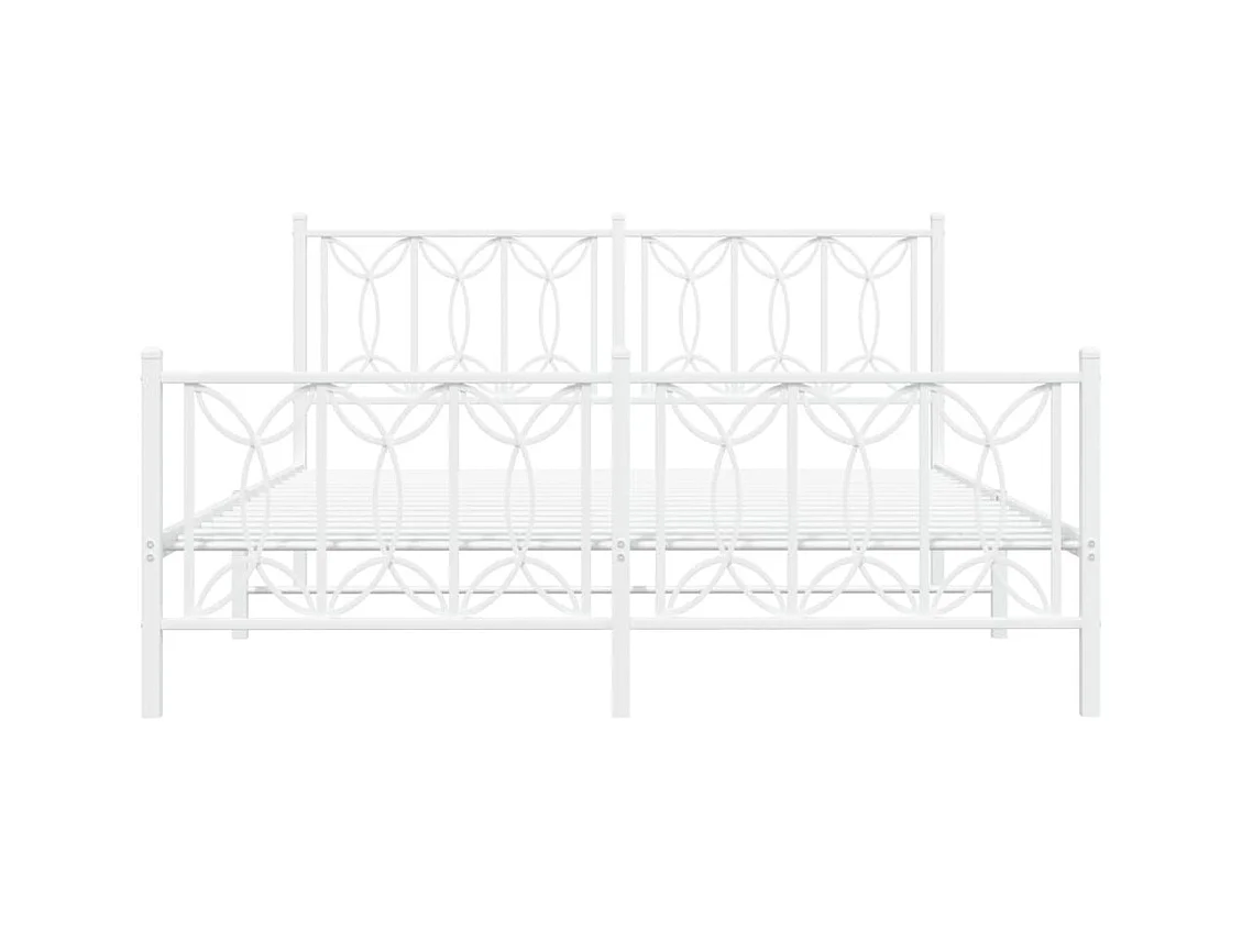 Cadre de lit métal sans matelas et pied de lit blanc 160x200 cm