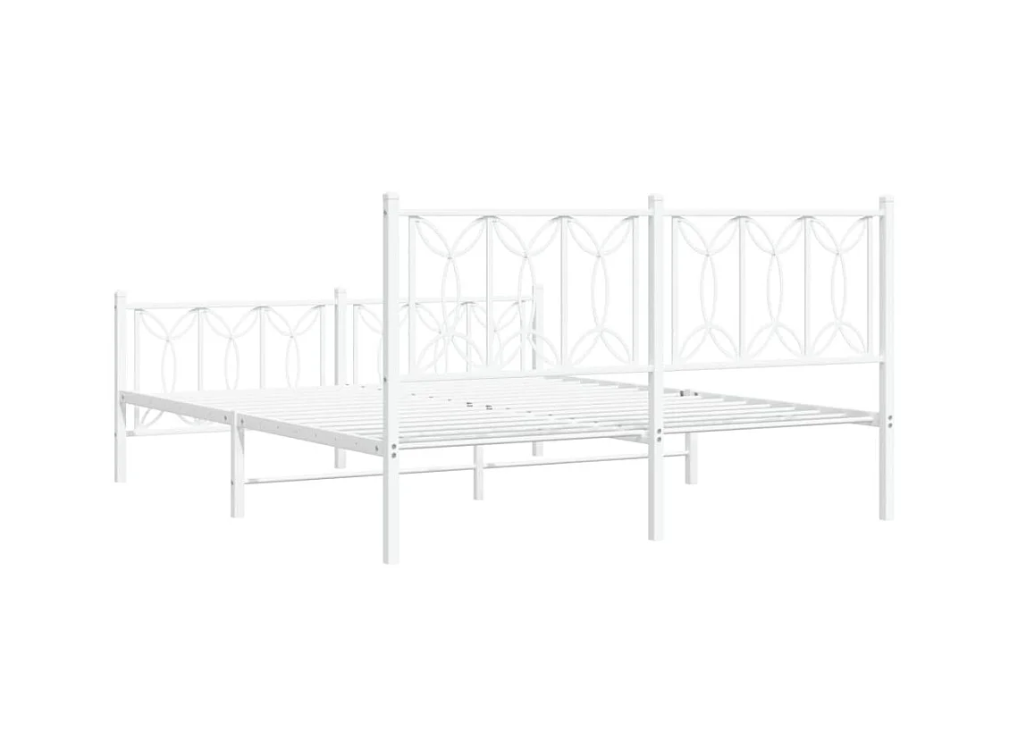 Cadre de lit métal sans matelas et pied de lit blanc 160x200 cm