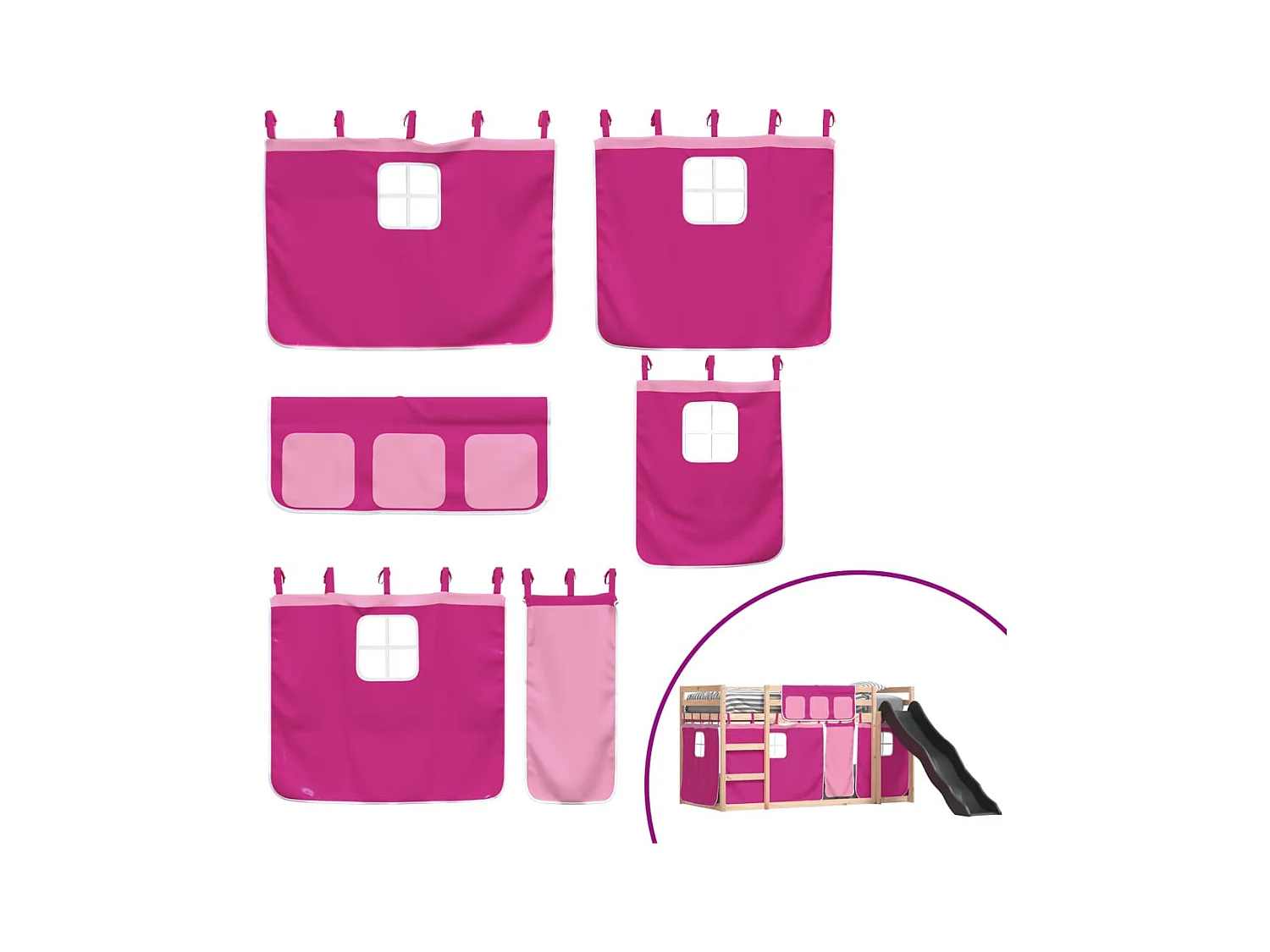 Litera sin colchón con tobogán y cortinas 90x190 cm