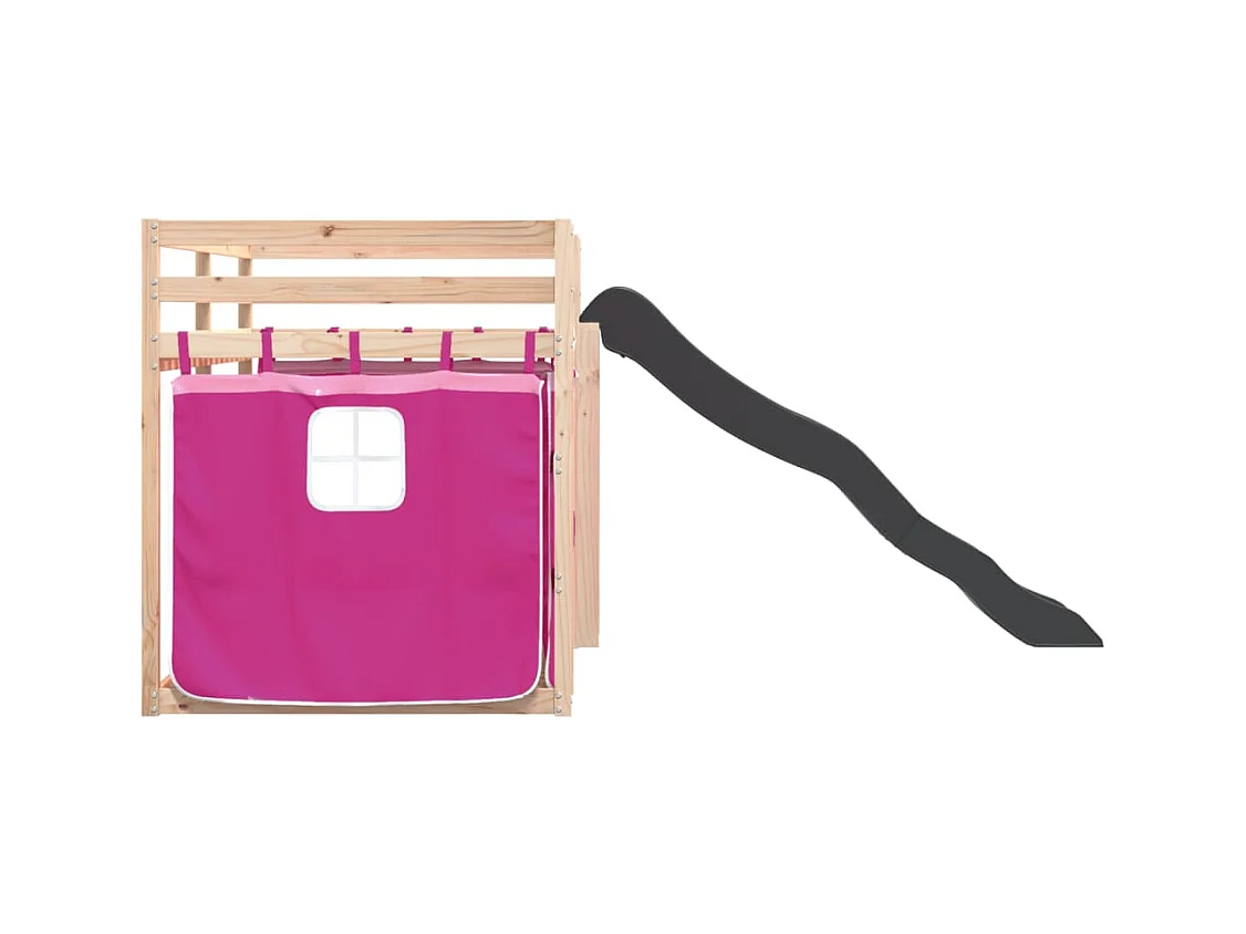 Litera sin colchón con tobogán y cortinas 90x190 cm