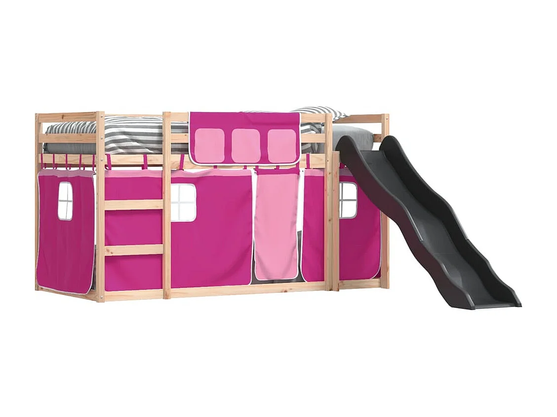 Letto a castello senza materasso con scivolo e tende 90x190 cm