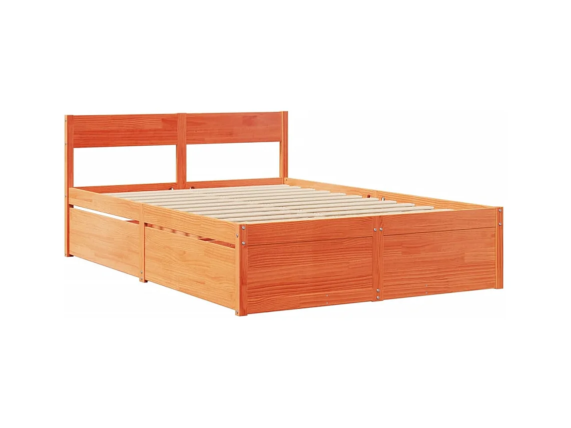 Bettgestell ohne Matratze braun gewachst 140x190cm Massivholz Kiefer