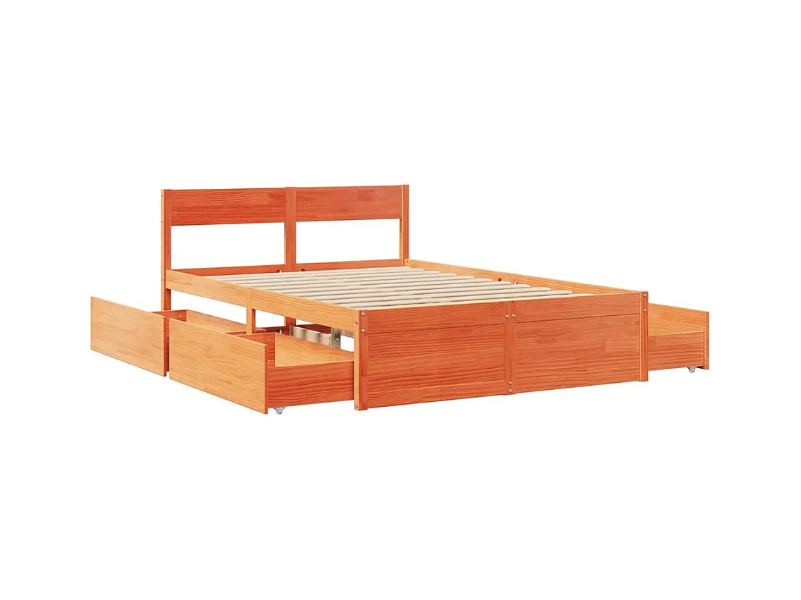 Estructura de cama sin colchón marrón cera 140x190cm madera maciza de pino
