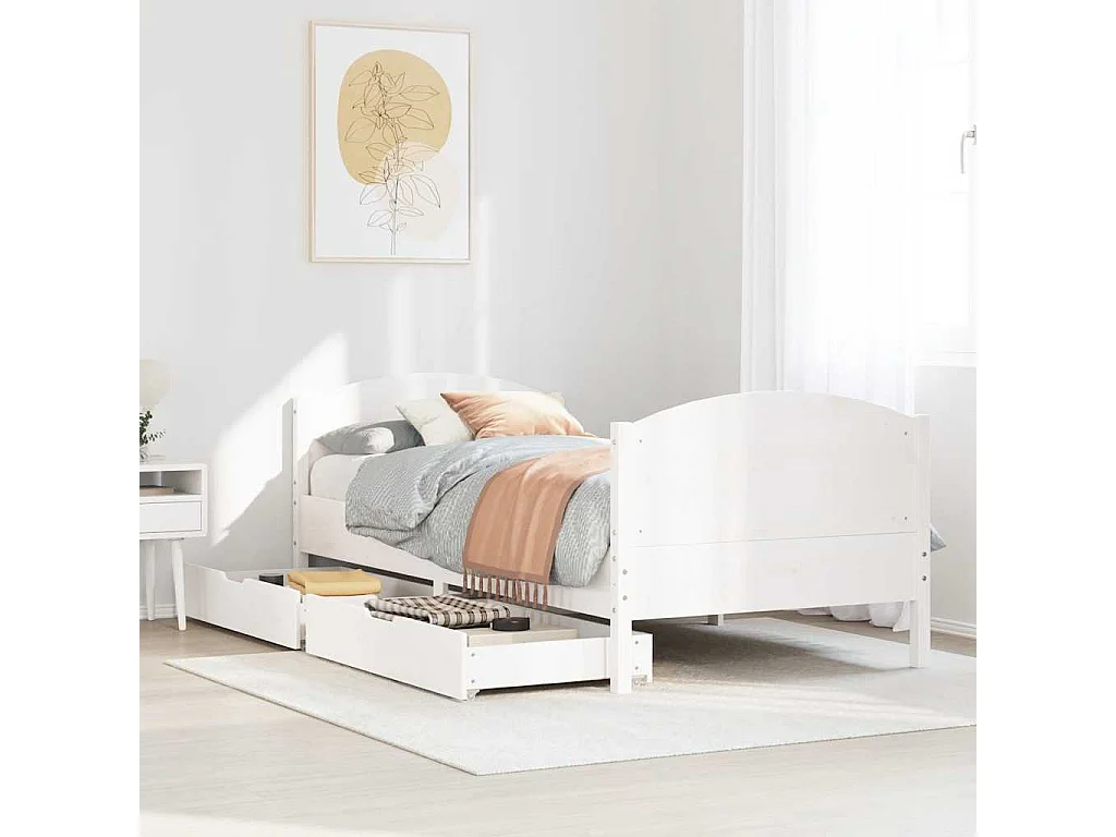 Struttura letto senza materasso bianco 75x190 cm in legno massello di pino