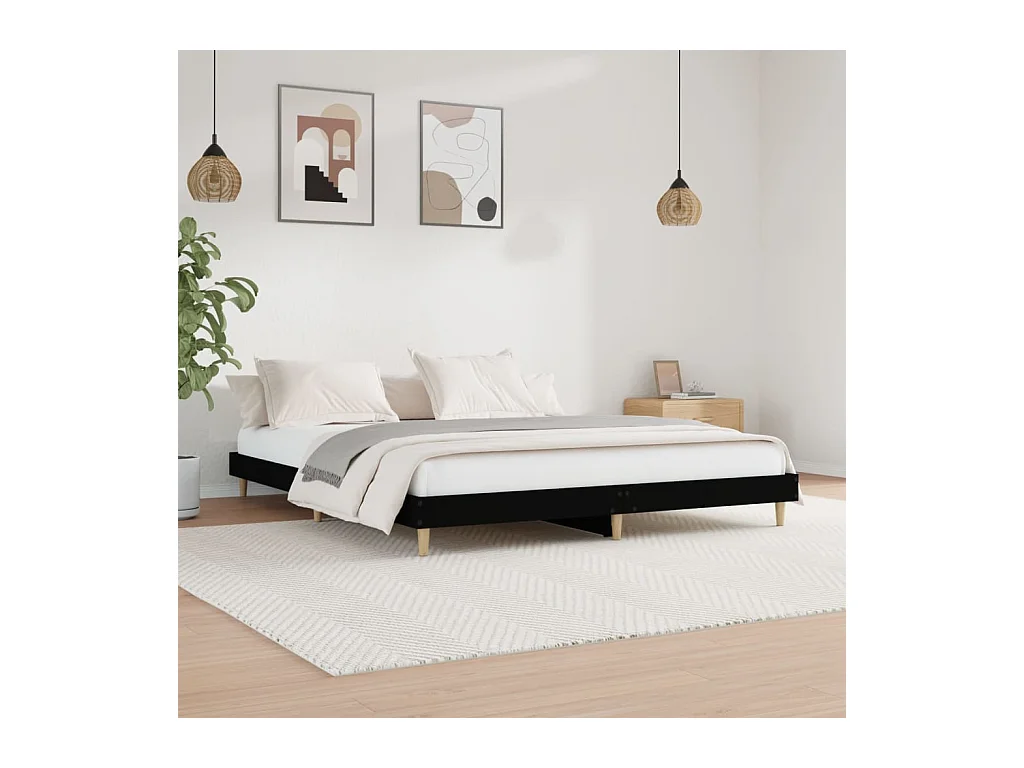 Cadre de lit sans matelas noir 200x200 cm bois d'ingénierie
