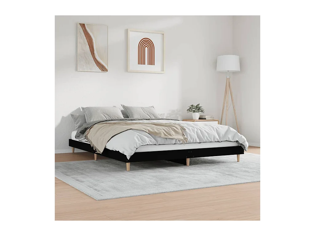 Cadre de lit sans matelas noir 200x200 cm bois d'ingénierie