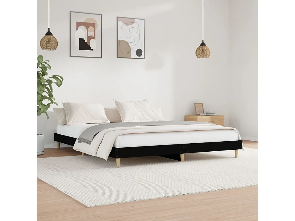 Struttura letto senza materasso nero 200x200 cm in legno ingegnerizzato