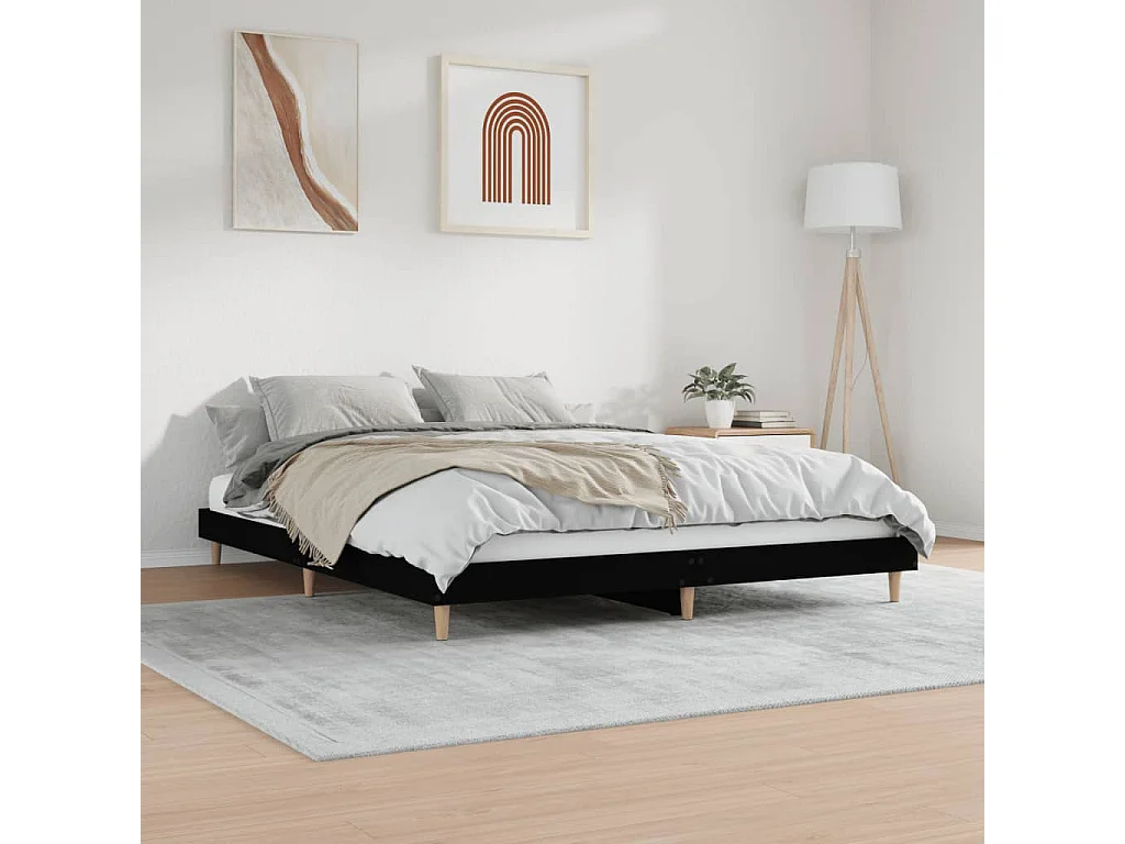 Struttura letto senza materasso nero 200x200 cm in legno ingegnerizzato
