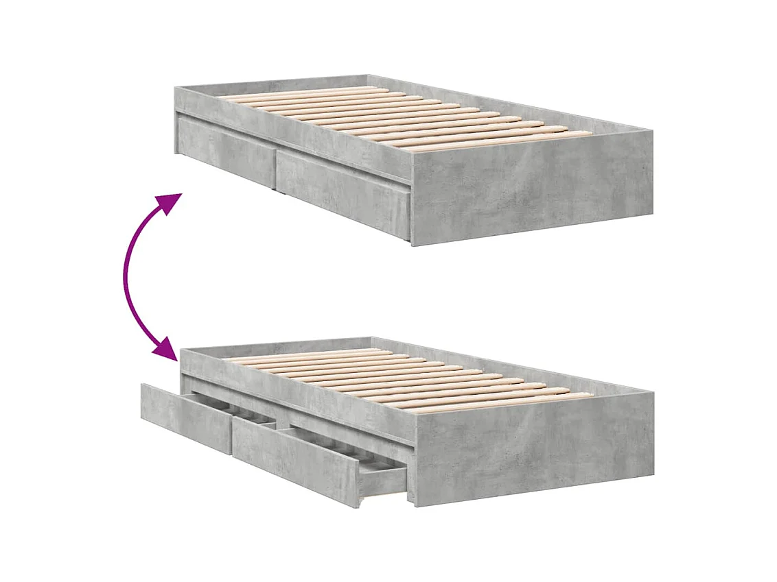 Bedframe met lades zonder matras betongrijs 75x190 cm