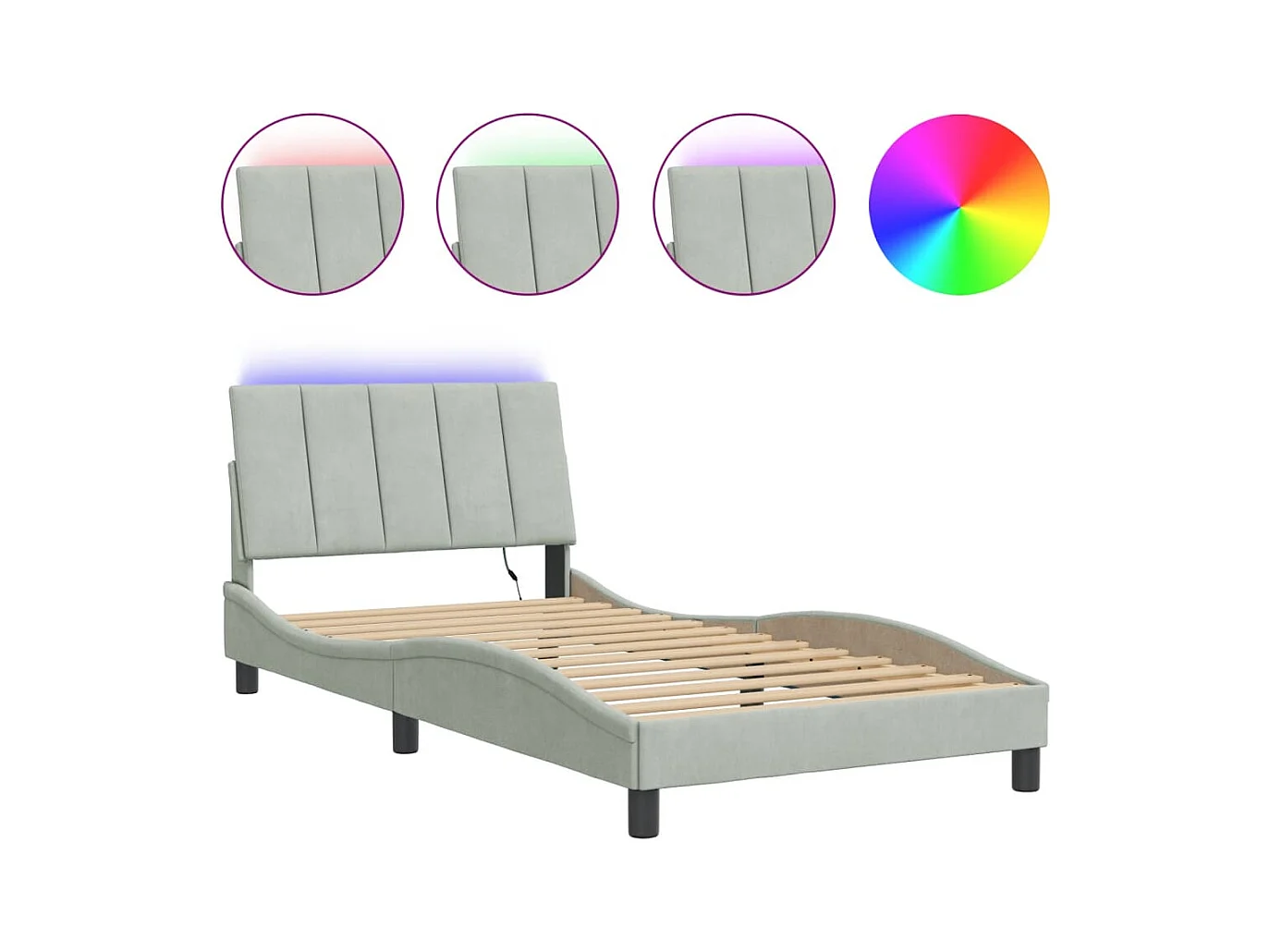 Bedframe met LED zonder matras lichtgrijs 100x200cm fluweel
