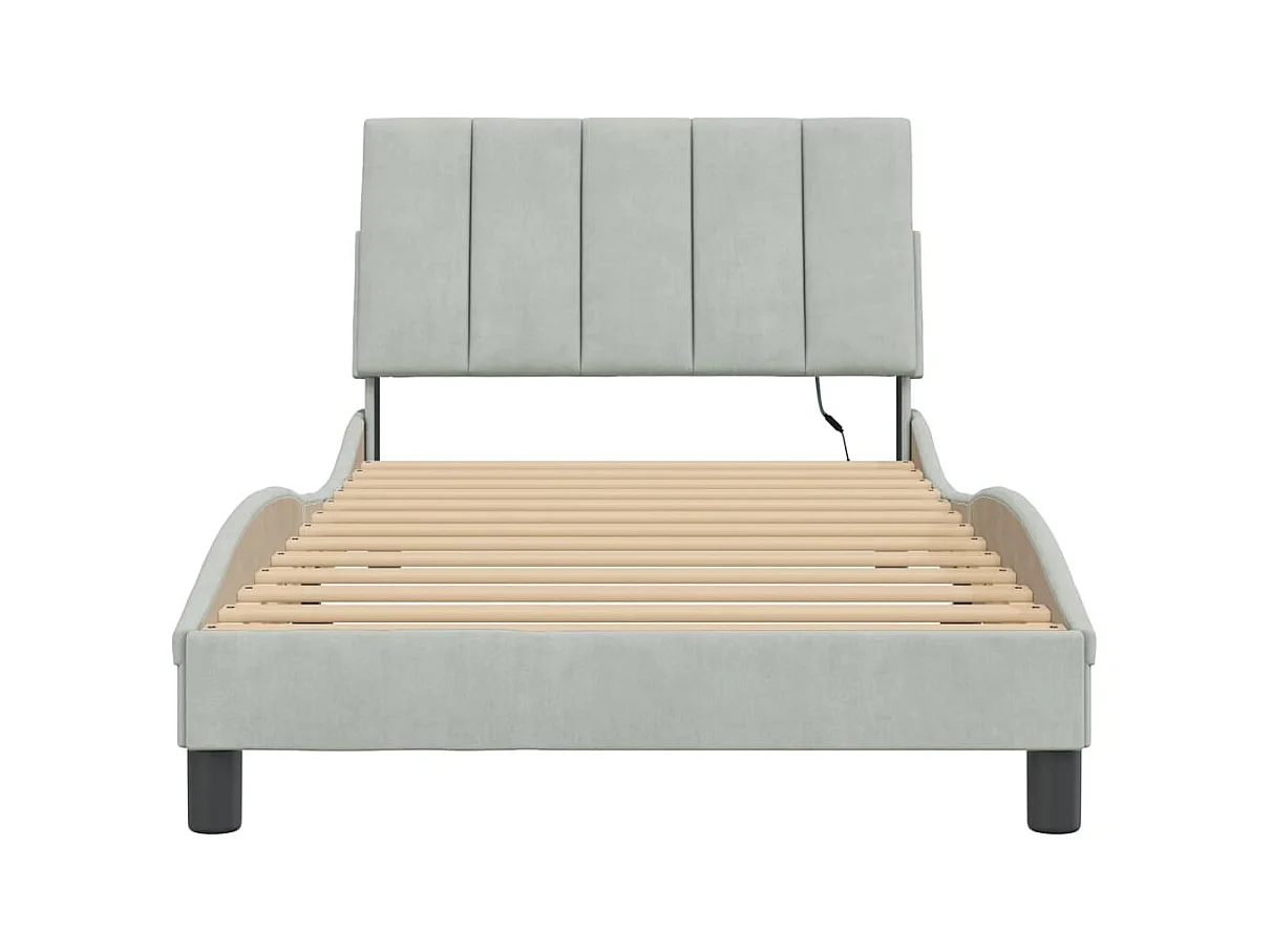 Bedframe met LED zonder matras lichtgrijs 100x200cm fluweel