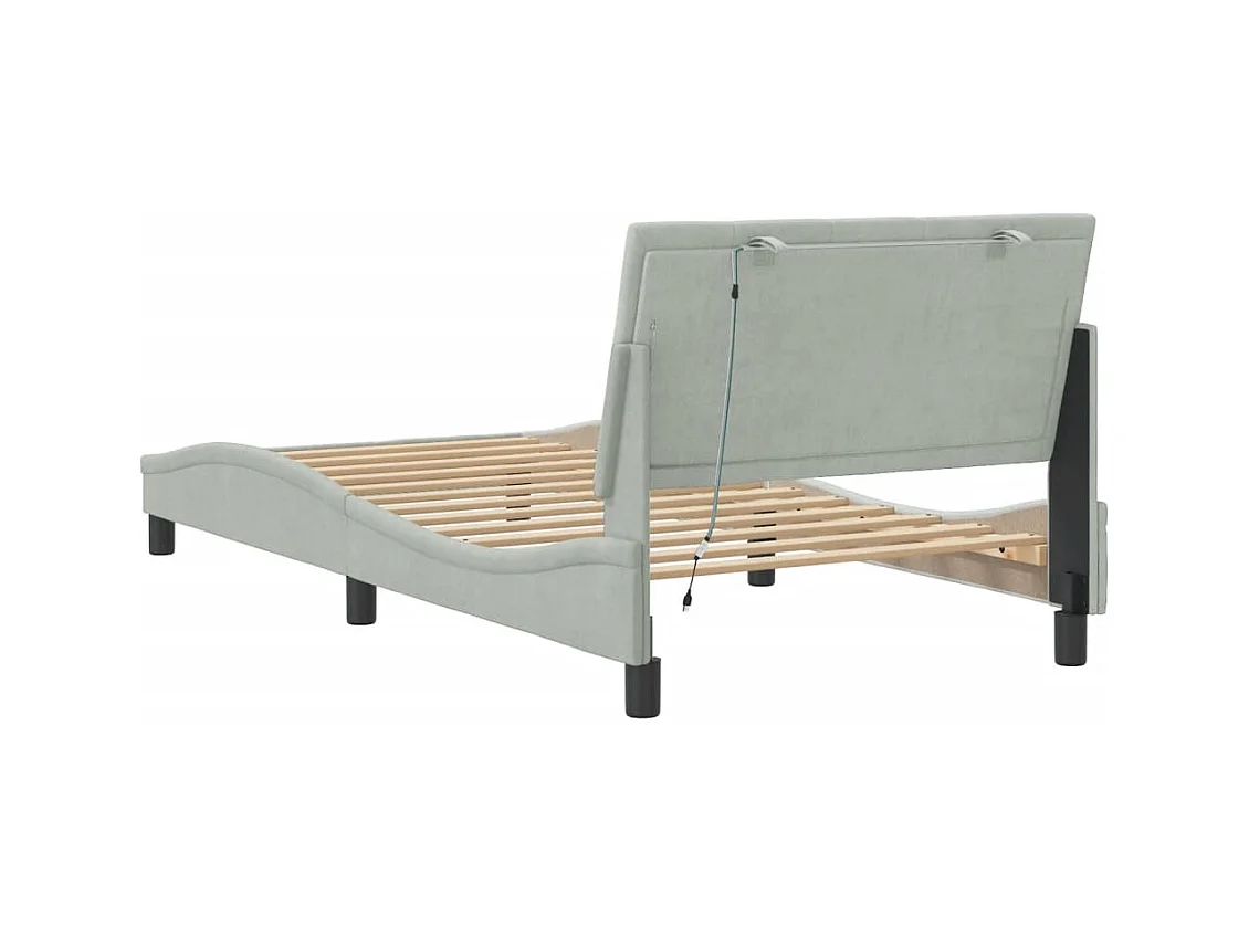 Bedframe met LED zonder matras lichtgrijs 100x200cm fluweel