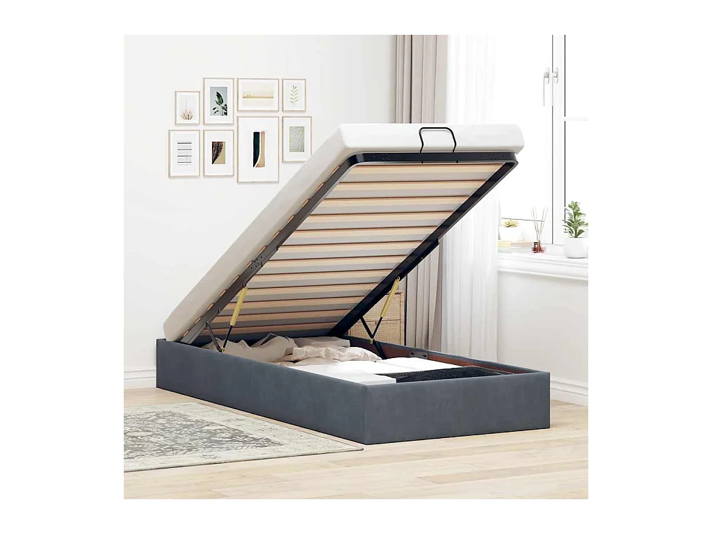 Struttura letto pouf senza materasso grigio scuro 100x200 cm velluto