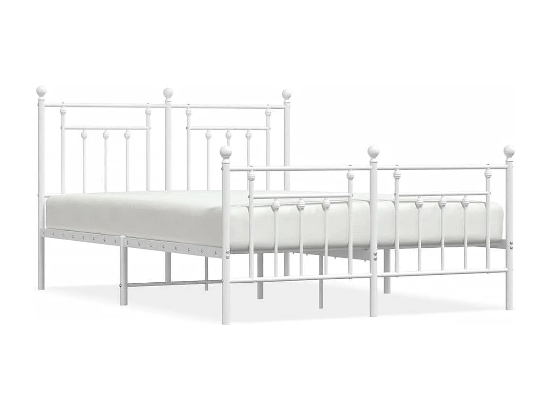 Cadre de lit métal sans matelas et pied de lit blanc 140x190 cm