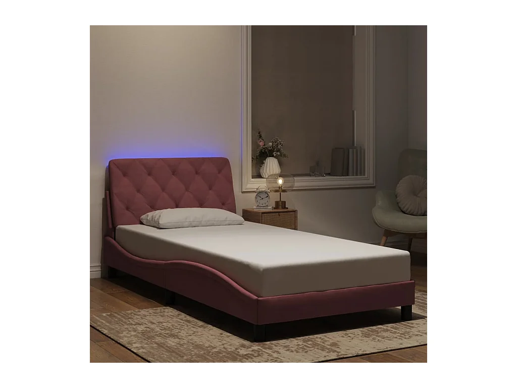 Struttura letto con luci LED rosa 100x200 cm velluto