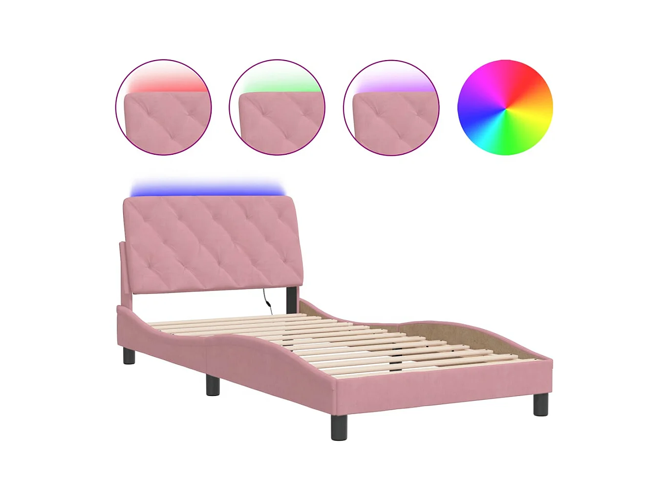 Struttura letto con luci LED rosa 100x200 cm velluto