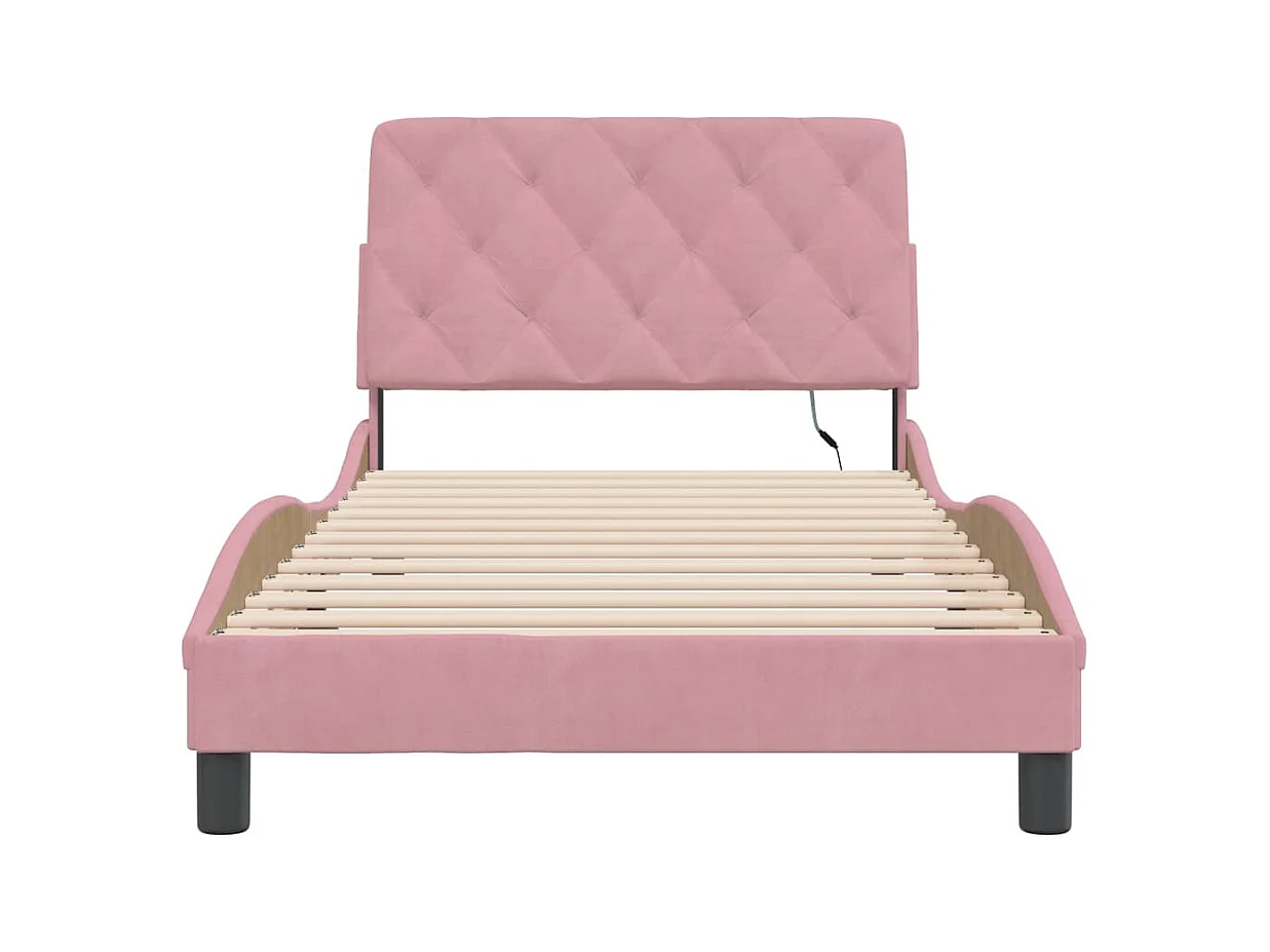 Struttura letto con luci LED rosa 100x200 cm velluto