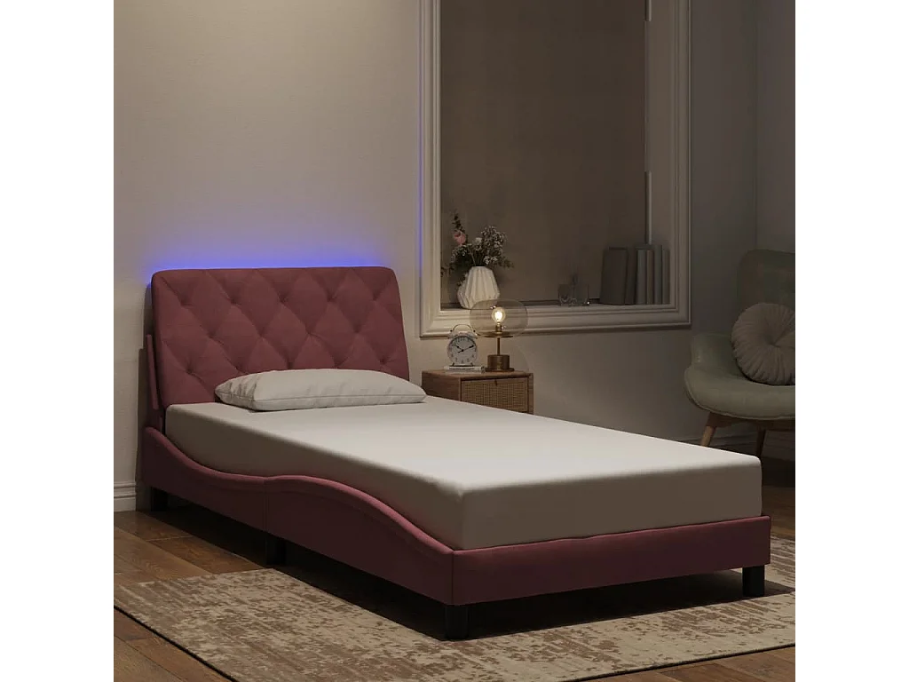 Bettgestell mit LED-Leuchten rosa 100x200 cm Samt