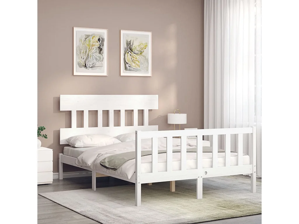 Cadre de lit sans matelas blanc 140x190 cm bois de pin massif