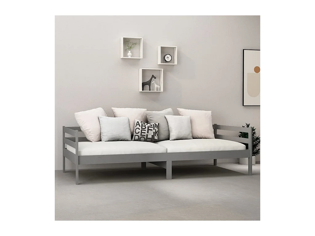 Divano letto con materasso 90x200 cm Grigio Legno massello di pino