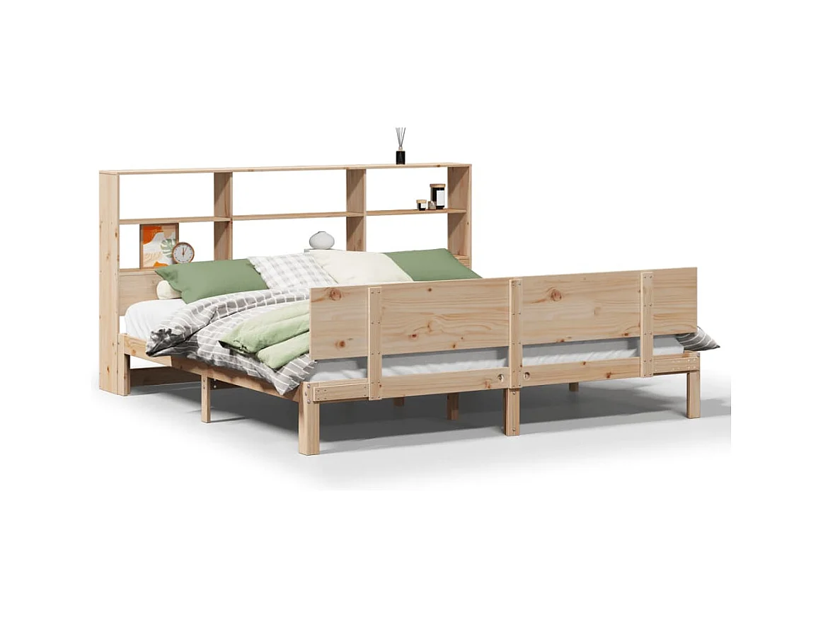 Lit bibliothèque sans matelas 180x200 cm bois massif de pin