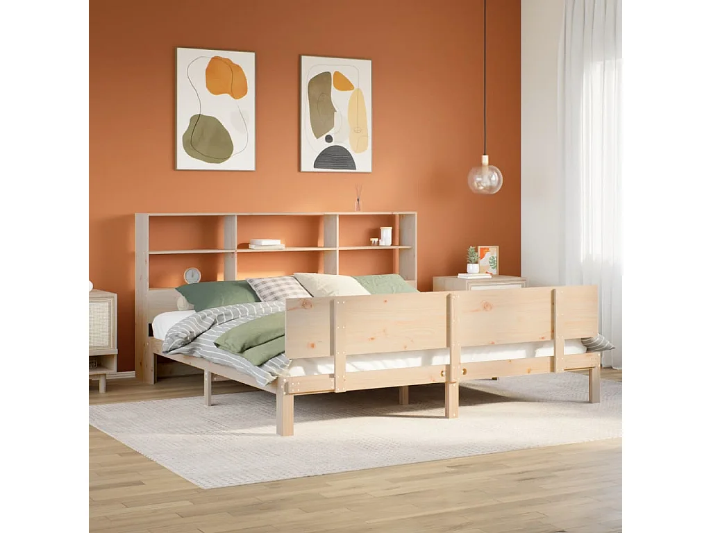 Letto a libreria senza materasso 180x200 cm in legno massello di pino