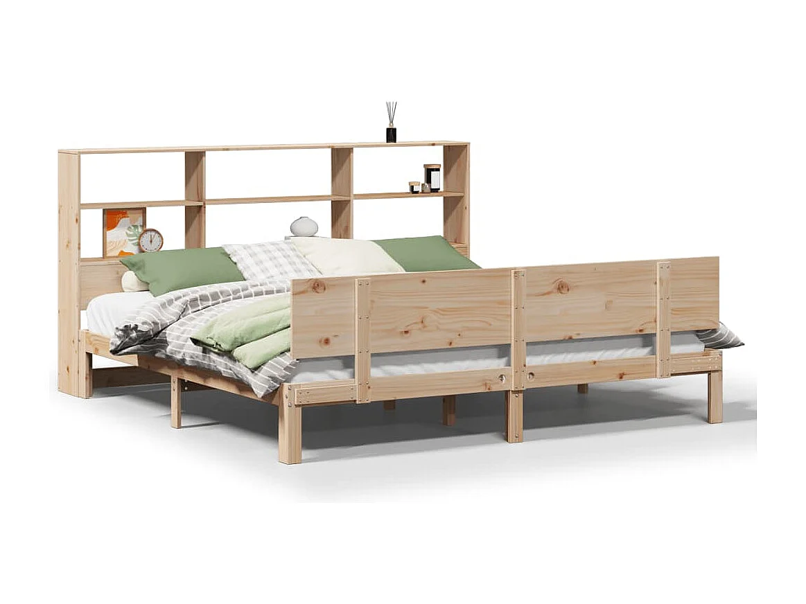 Letto a libreria senza materasso 180x200 cm in legno massello di pino