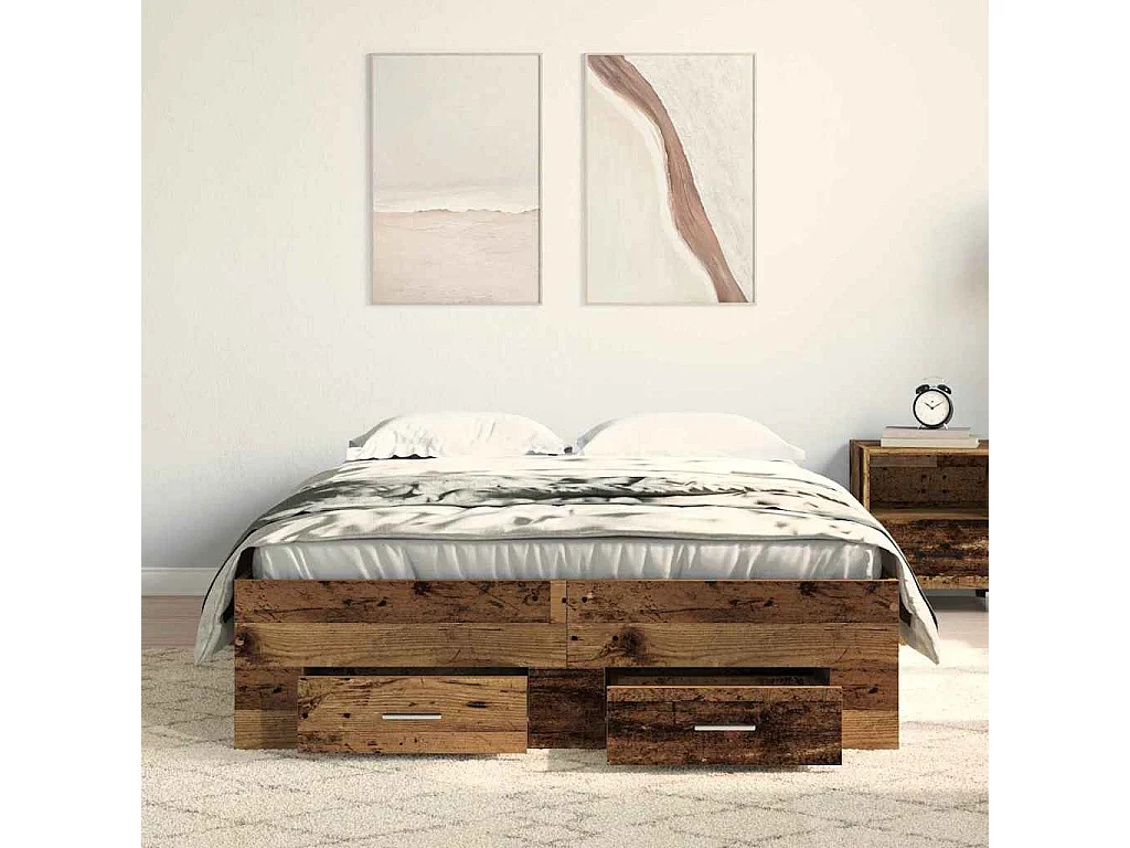 Cadre de lit avec tiroirs avec tiroir Bois ancien 120 x 200 cm