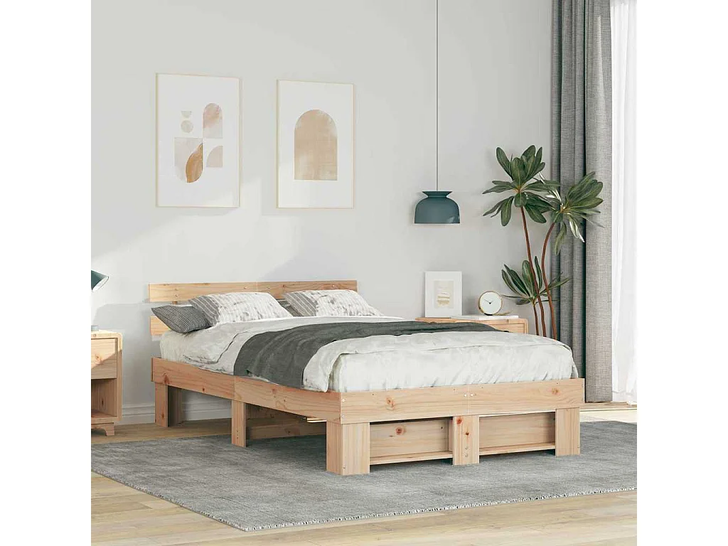 Estructura de cama marrón 135 x 190 cm madera maciza de pino
