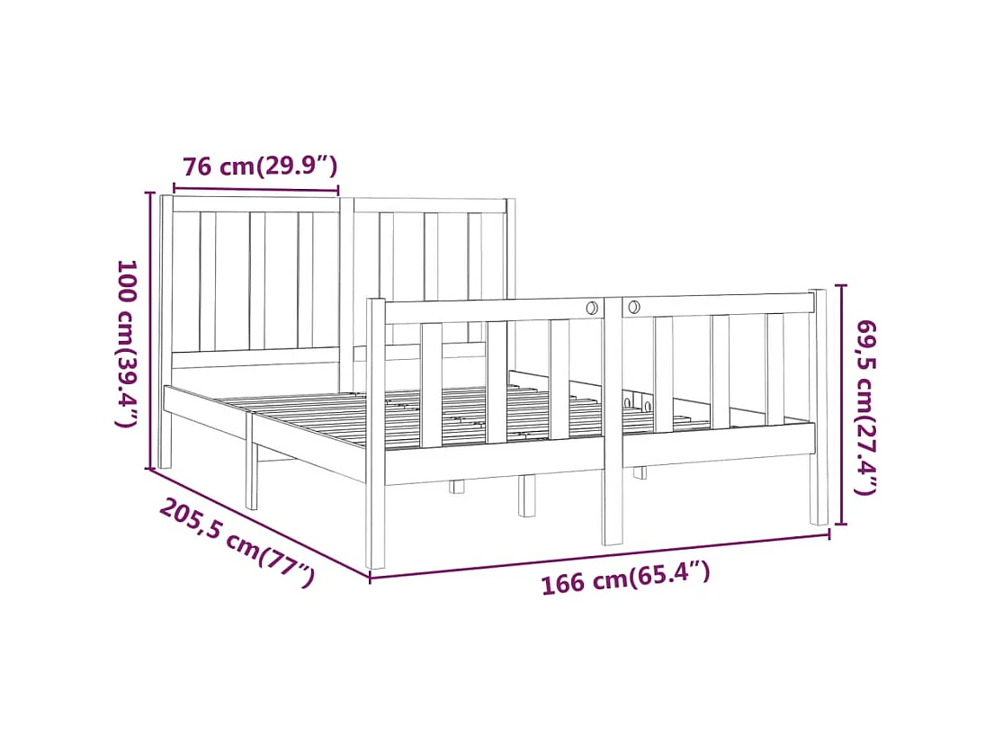 Cadre de lit sans matelas blanc 160x200 cm bois de pin massif