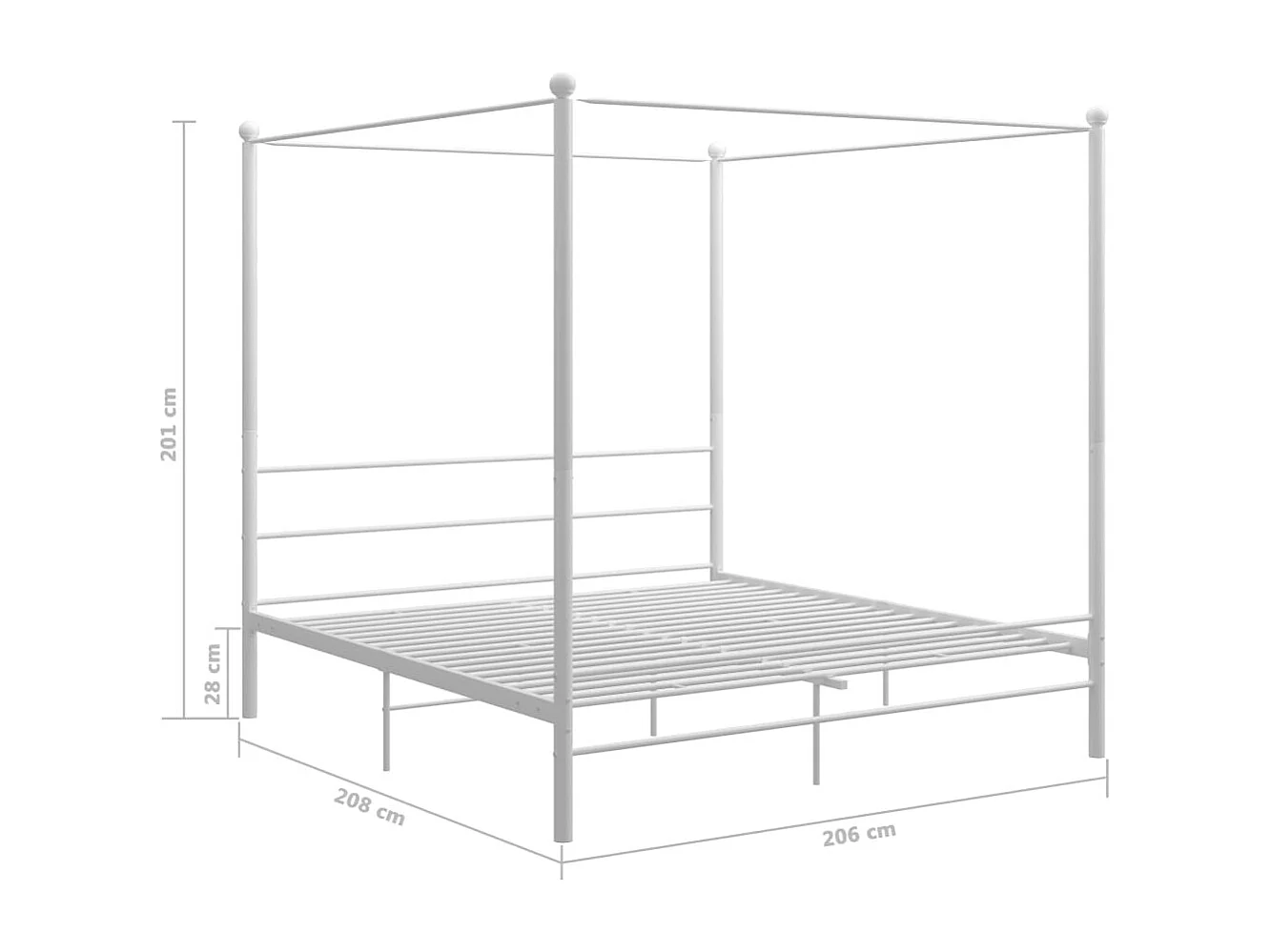 Cadre de lit à baldaquin sans matelas blanc métal 200x200 cm