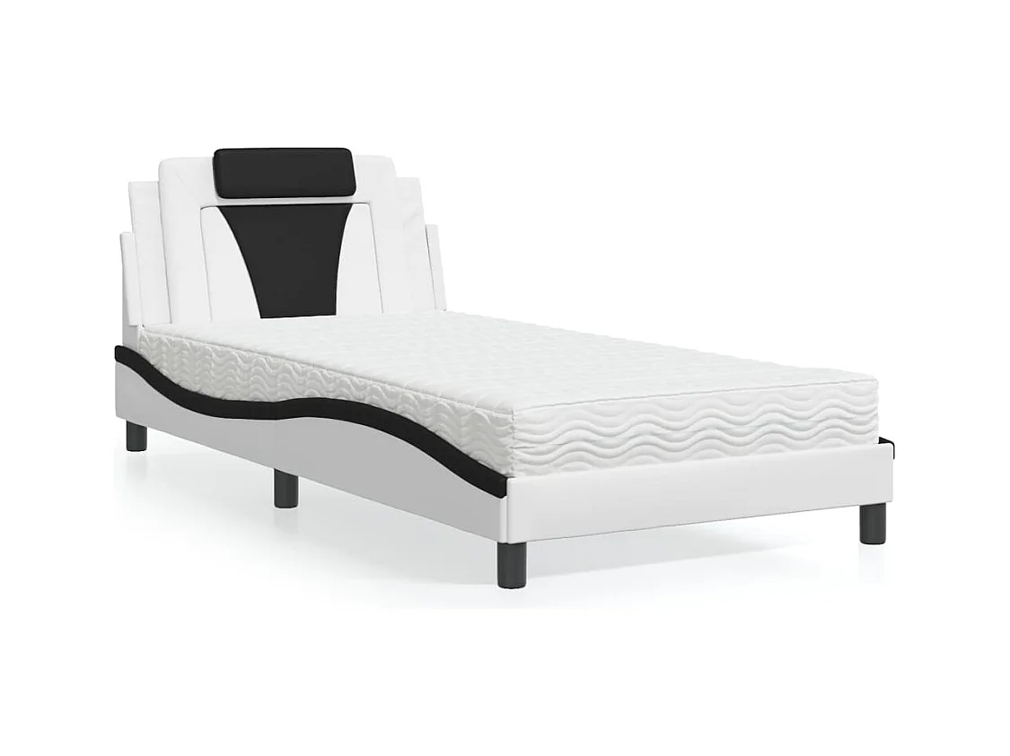 Cama con colchón blanco y negro 100x200 cm polipiel